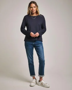 Anthology Navy Cotton Modal Long Sleeve Top