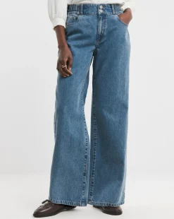 Authentic Blue Elasticated Wide Leg Jeans