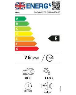 Beko DVS04020S Freestanding 10-place Slimline Dishwasher - Silver