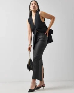 Black Coated Denim Skirt