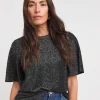 Black Crew Neck Angel Sleeve Glitter Knit Top