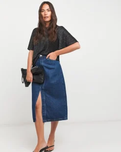 Black Crew Neck Angel Sleeve Glitter Knit Top