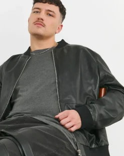 Black Leather Bomber Jacket