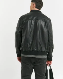 Black Leather Bomber Jacket