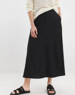 Black Linen Mix Midaxi Skirt