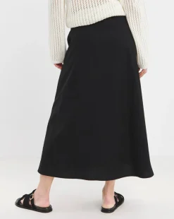 Black Linen Mix Midaxi Skirt