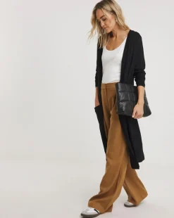 Black Longline Jersey Pocket Cardigan