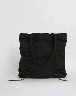Black Ruched Detail Nylon Tote Bag