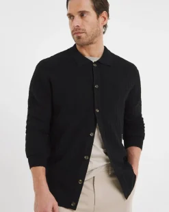 Black Soft Touch Textured Collared Cardigan