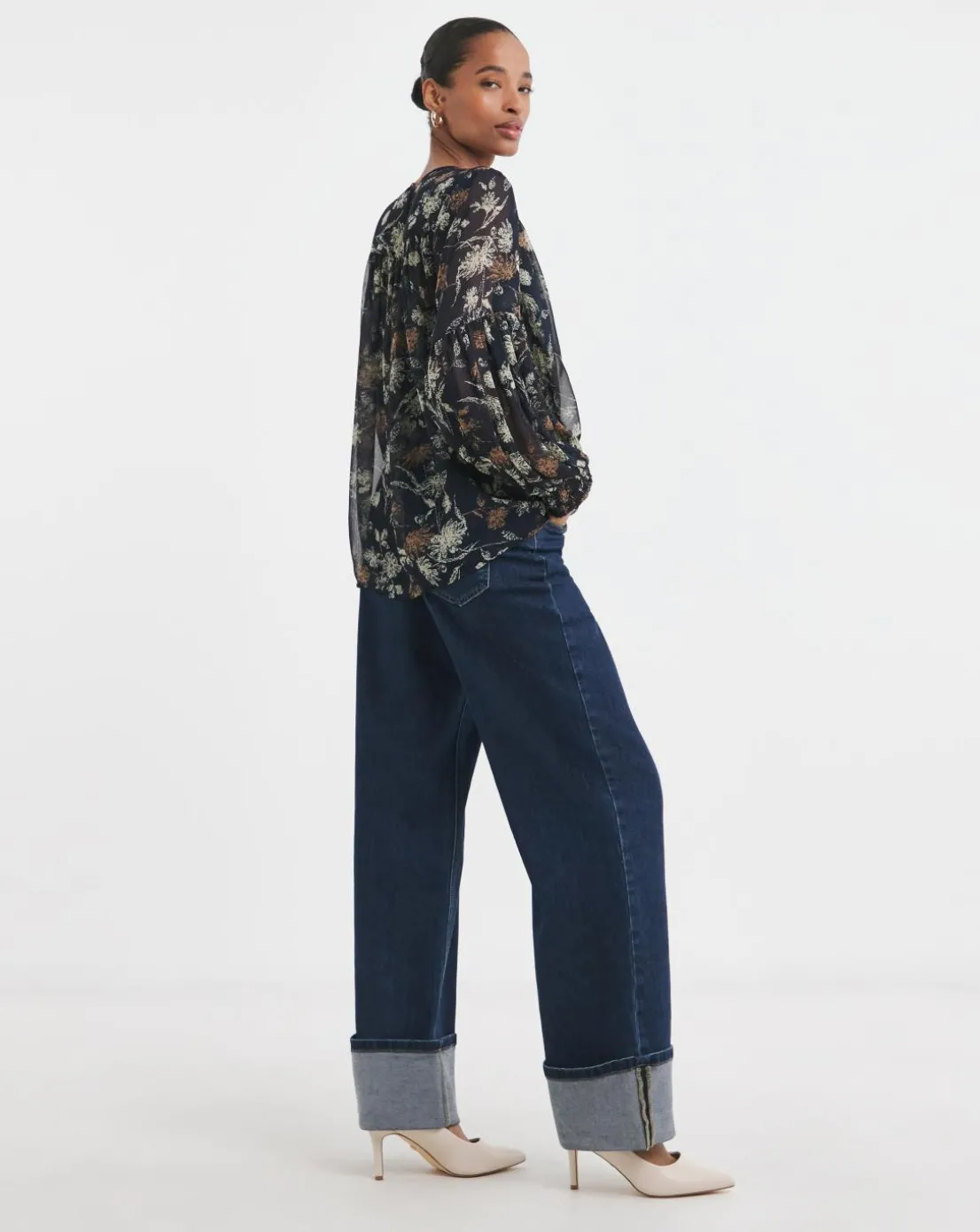 Blouson Sleeve Collarless Georgette Blouse