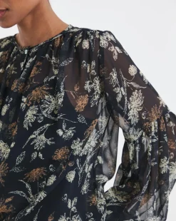 Blouson Sleeve Collarless Georgette Blouse