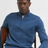 Blue Cotton 1/4 Zip Up Funnel Neck