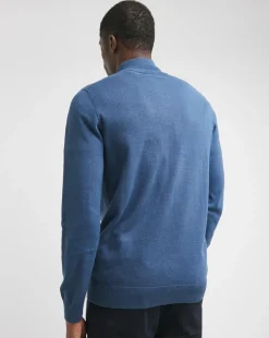 Blue Cotton 1/4 Zip Up Funnel Neck