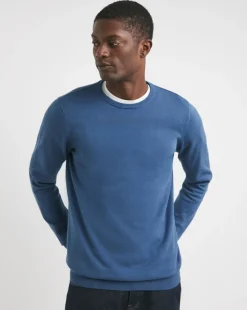 Blue Cotton Crew Neck Jumper