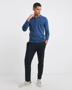 Blue Long Sleeve Knitted Polo
