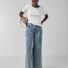 Blue Pleat Detail Wide Leg Jeans