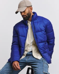 Blue Square Quilt Puffer Jacket
