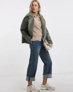 Blue Turn Up Crop Jeans