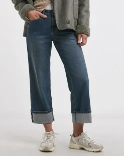 Blue Turn Up Crop Jeans