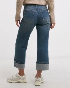 Blue Turn Up Crop Jeans