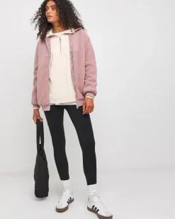 Blush Borg Rib Collar Zip Up Jacket