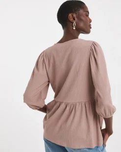 Blush Bow Blouson Peplum Top