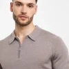 Brown Merino Wool Knitted Polo Slim Fit