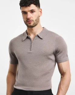 Brown Merino Wool Knitted Polo Slim Fit