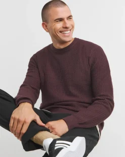 Burgundy Grid Soft Touch Crew Neck Jumper