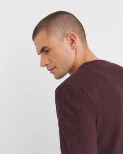 Burgundy Grid Soft Touch Crew Neck Jumper