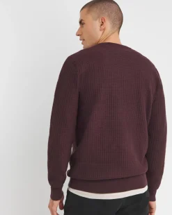 Burgundy Grid Soft Touch Crew Neck Jumper