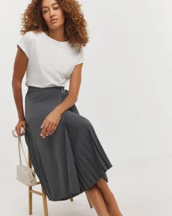 Charcoal Wrap Kilt Pleated Maxi Skirt