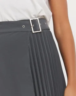 Charcoal Wrap Kilt Pleated Maxi Skirt