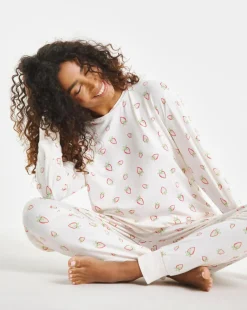 Chelsea Peers Jersey Ditsy Strawberry Print Crew Pyjama Set