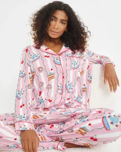 Chelsea Peers Jersey Stripe Cake Print Pyjama Set