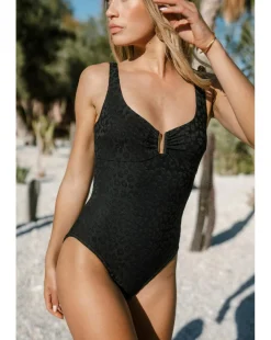 Chelsea Peers U Detail Jacquard Leopard Swimsuit Black