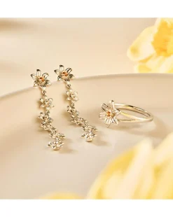 Clogau Nature's Wonder Sterling Silver Daffodil Drop-Hoop Earrings