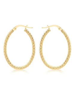 9Ct Gold Pattern Hoop Earring