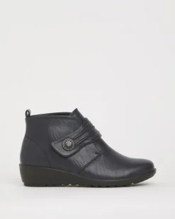 Cushion Walk Touch & Close Ankle Boot with Button Detail Wide E Fit