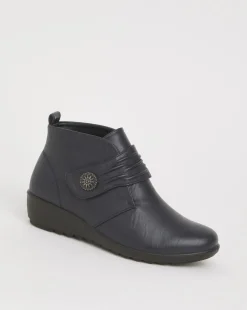 Cushion Walk Touch & Close Ankle Boot with Button Detail Wide E Fit