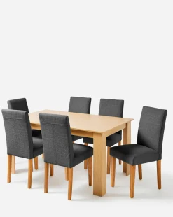 Dakota Large Dining Table with 6 Ava Fabric Chairs