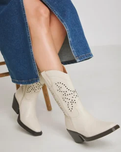 Daytona Punch Detail Leather Western Mid Calf Boots Wide E Fit Standard Calf