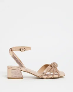 Elsie Metallic Diamante Low Block Heeled Sandals Ex Wide Fit