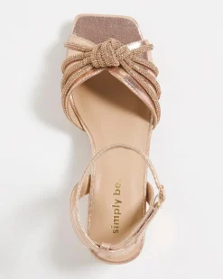Elsie Metallic Diamante Low Block Heeled Sandals Ex Wide Fit
