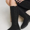 Farley Side Lace Up Flat Knee High Boots Wide E Fit Super Curvy Calf