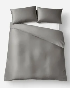 Faux Silk Matte Satin Charcoal Duvet Set