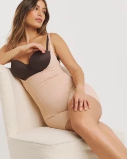 Figleaves Smoothing Shaping Wear Your Own Bra Thigh & Body Slimmer - Latte