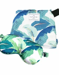 Flat Lay Tropical Makeup Bag Eyemask Set