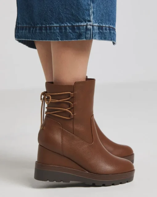 Frankie Lace Back Detail Wedged Ankle Boots Wide E Fit