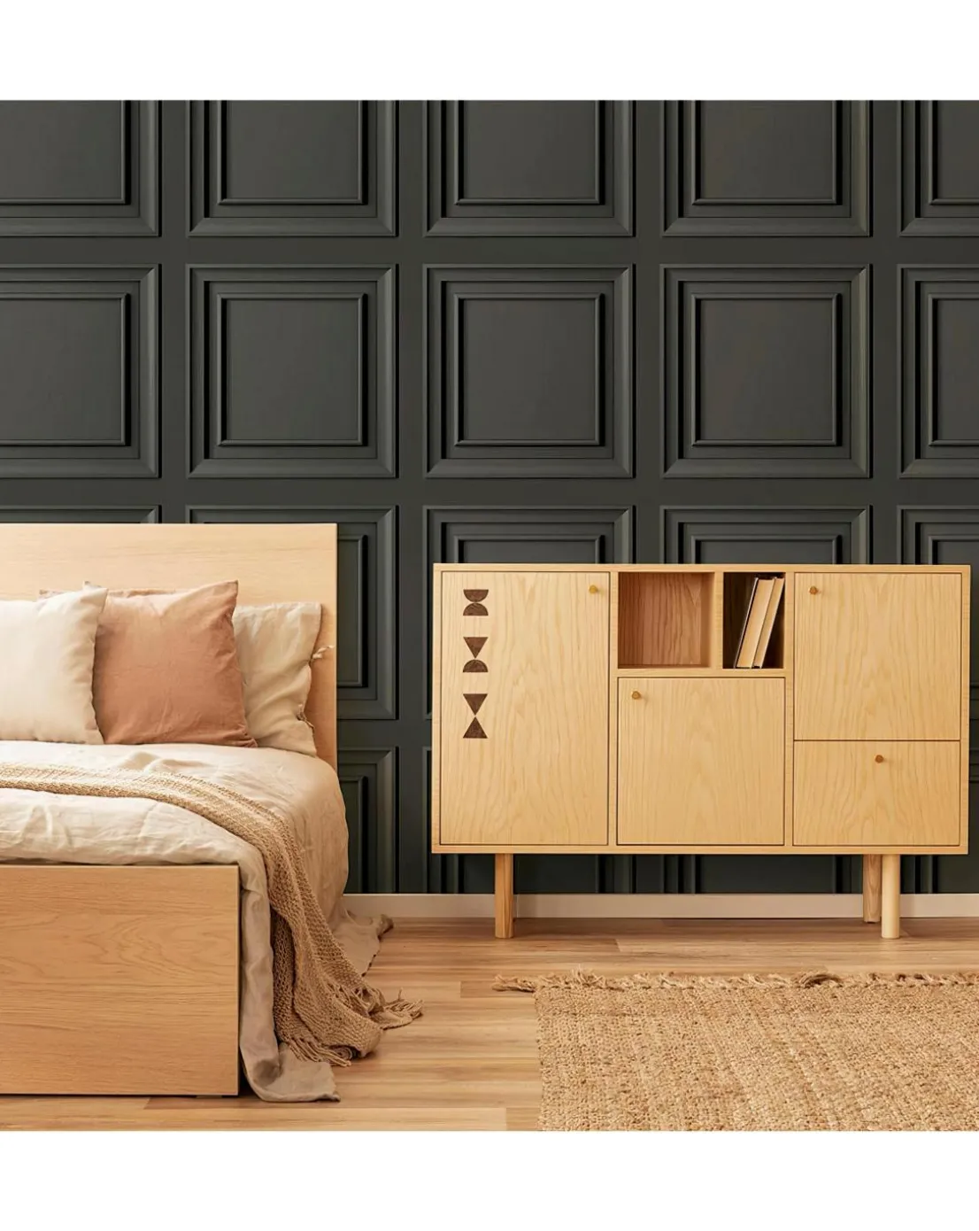 Fresco Wood Panel Charcoal Wallpaper